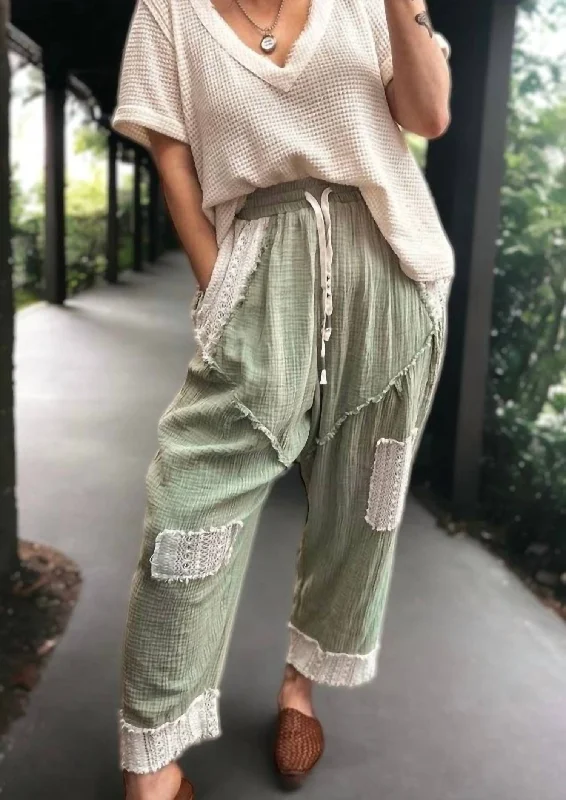 Mega Sales Gauze And Lace Harem Pants In Sea Sage