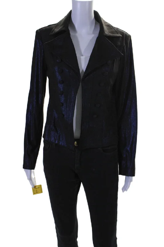 Find Your Unique Flair Insight Womens Sparkle Metallic Midnight Blue Long Sleeve Jacket