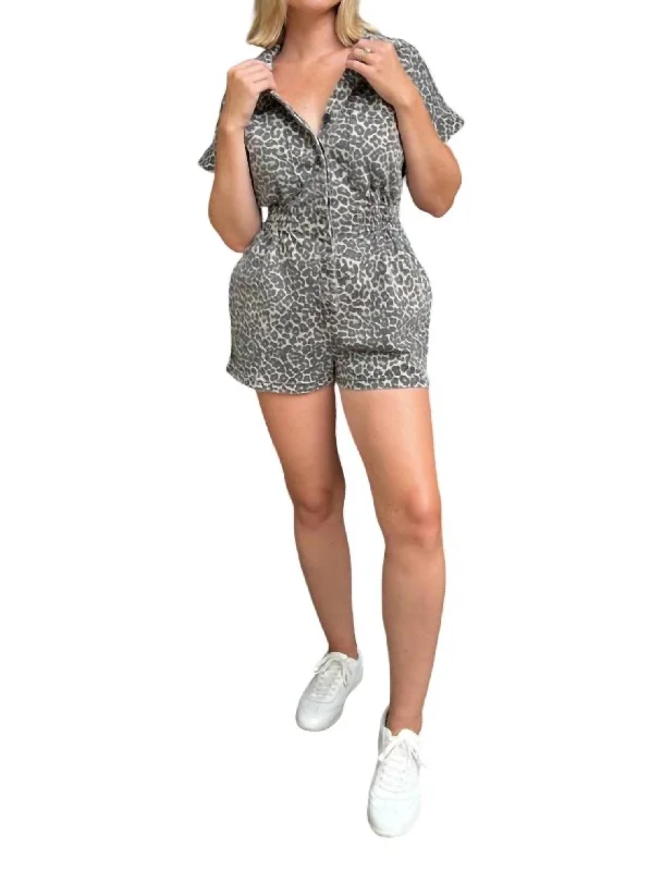 Street Style Fashion Wild One Denim Leopard Romper