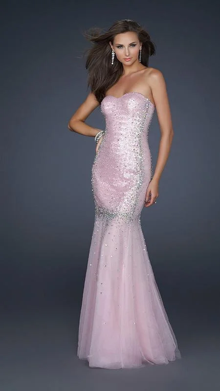 You'Ll Love Us Because La Femme - Embellished Mid Open Back Mermaid Tulle Gown 17729