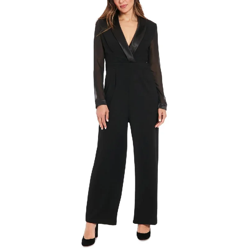 Playful Elegance Womens Satin Trim Polyester Jumpsuit