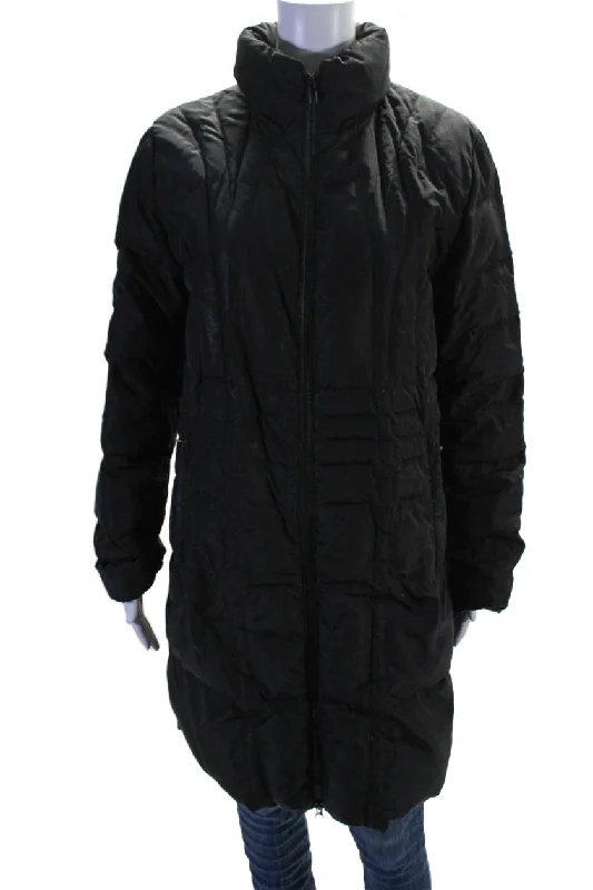 Vintage Style Clothing Sale Moncler Womens Quilted Texture Long Zip Collared Hood Puffer Jacket Black