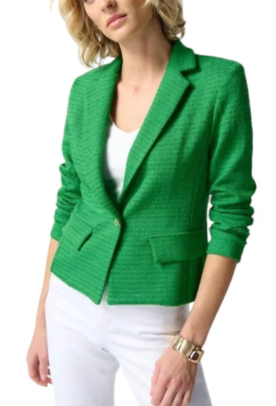 Shop Sales Island Boucle Boxy Blazer In Green