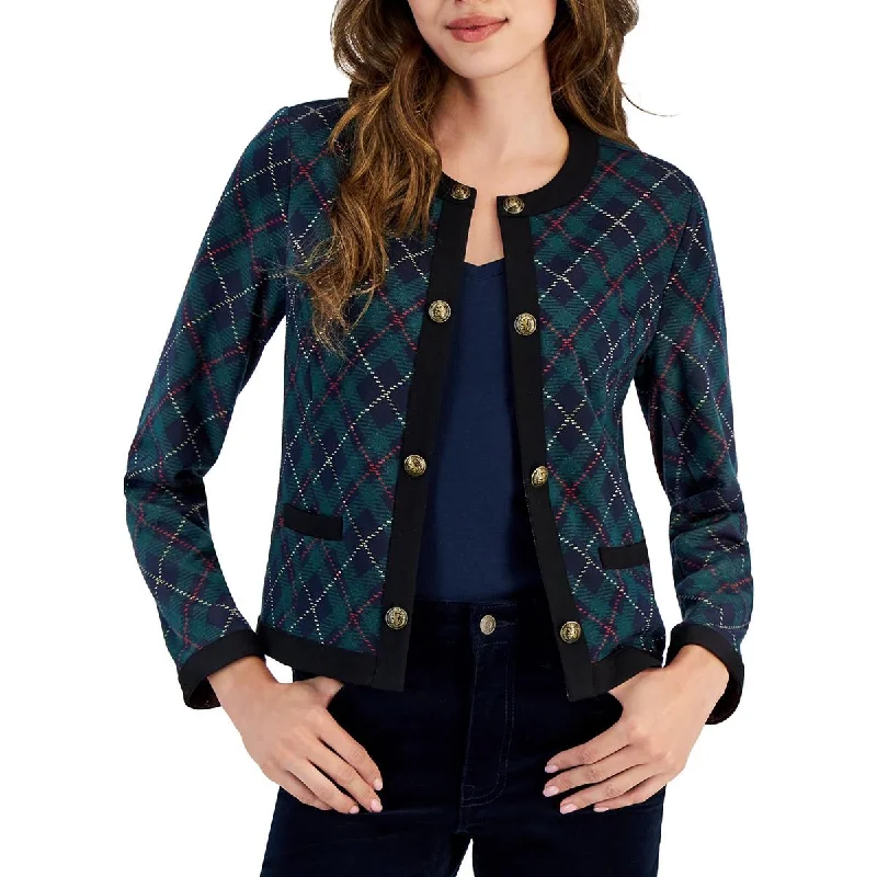 Exclusive Sale Womens Plaid Polyester Open-Front Blazer