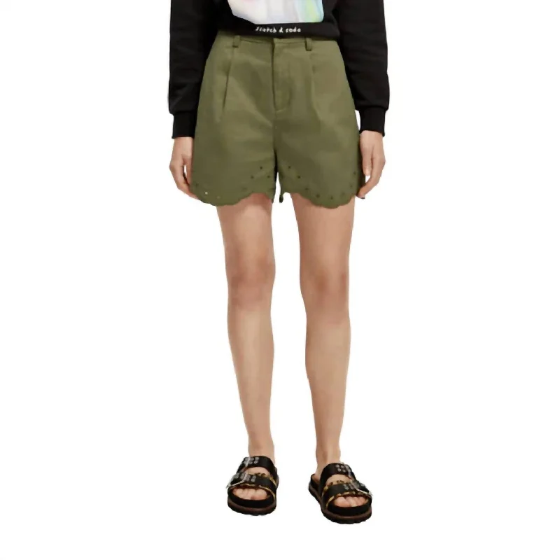 Limited Time Offers Embroidered Shorts In Olive