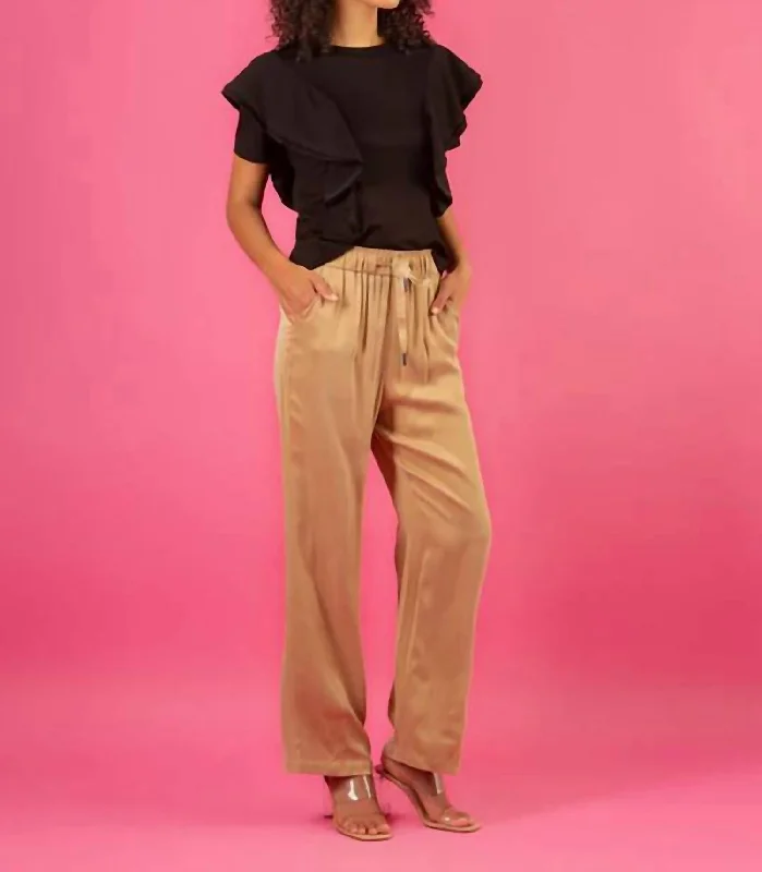 Women's Urban Fashion Cupro Relaxed Pant In Khaki