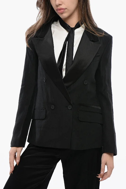 Chic Outfits Allsaints Satin Eve Double Breasted Blazer With Flap Pockets