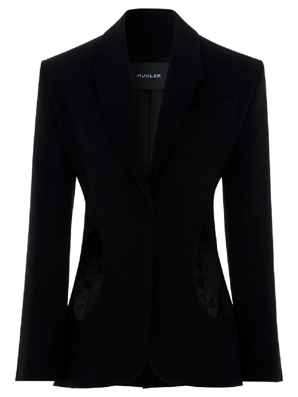 Feminine Soft - Hued Look Tailored Buttoned Cuff Blazer Black