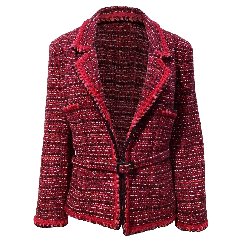 Best Deals Of The Season Chanel Textured Belted Jacket in Red Wool