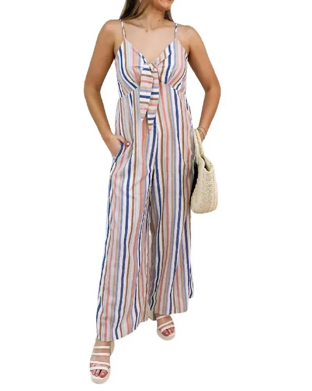 Sporty Streetwear Stripe Spring Jumpsuit In Blue Multi