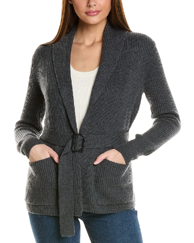 Hot Styles Bruno Magli Ribbed Belted Shawl Wool Cardigan