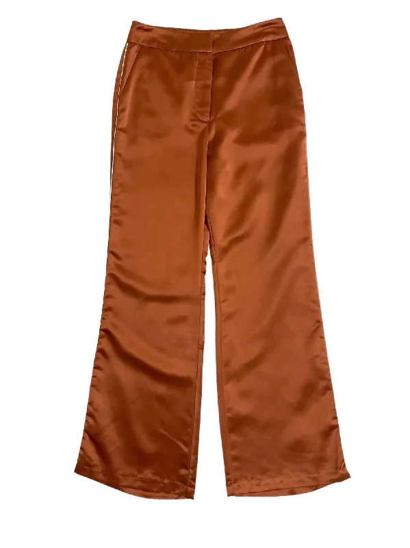 New Season Fashion Preview Women's Satin Piping Wide Leg Pants In Brown