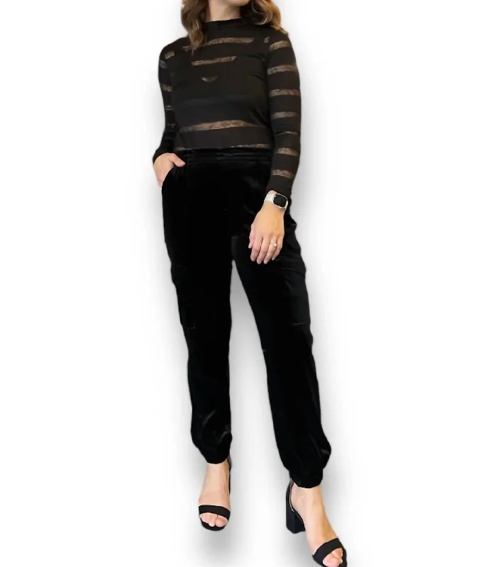 Trendy Fashion For Women Relaxed Velvet Rebel Joggers Pants In Black