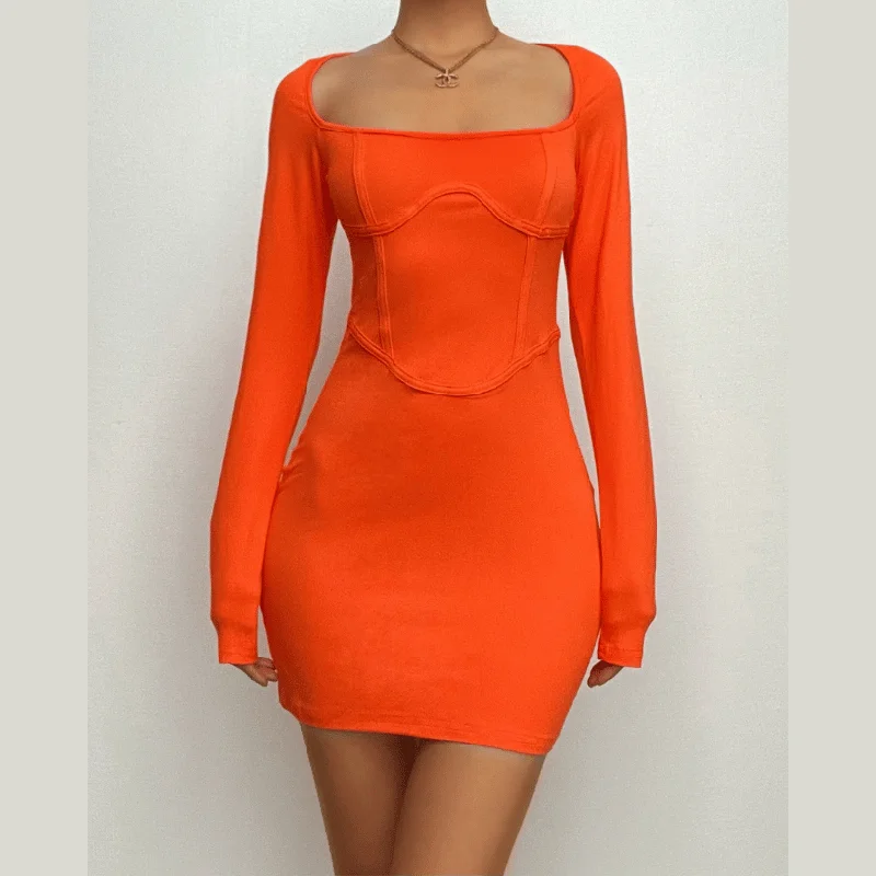 Get The Latest Trends BerryBetty - Square neck long sleeve solid corset mini dress