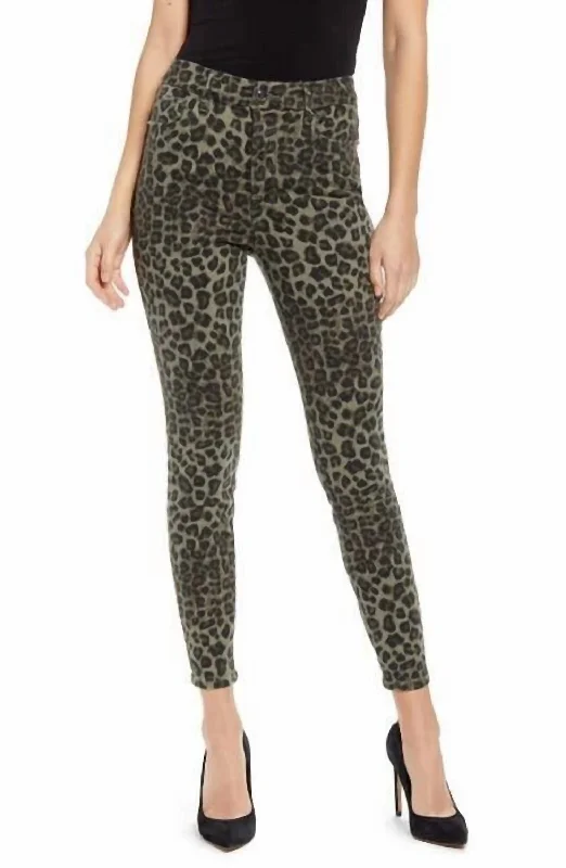 Chic Style, Always In Vogue Good Waist Sage Leopard High Rise Skinny Jeans In Multicolor