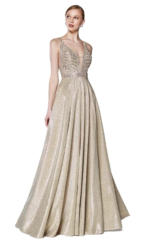 Style Beyond Borders Cinderella Divine - KC879 Ornate Metallic Banded Glitter A-Line Gown