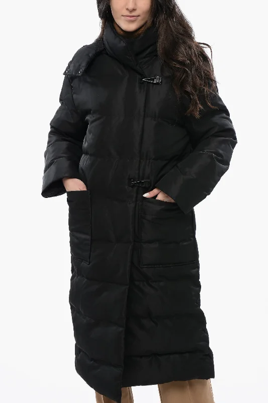 Relaxed Style Allsaints Quilted Allana Maxi Jacket With Removable Hood