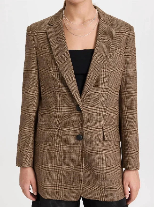 Graceful Drape Charles Boyfriend Blazer In Beige Plaid