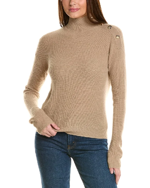 Fashion For Every Occasion Bruno Magli Rib Button Shoulder Mock Nek Cashmere Sweater