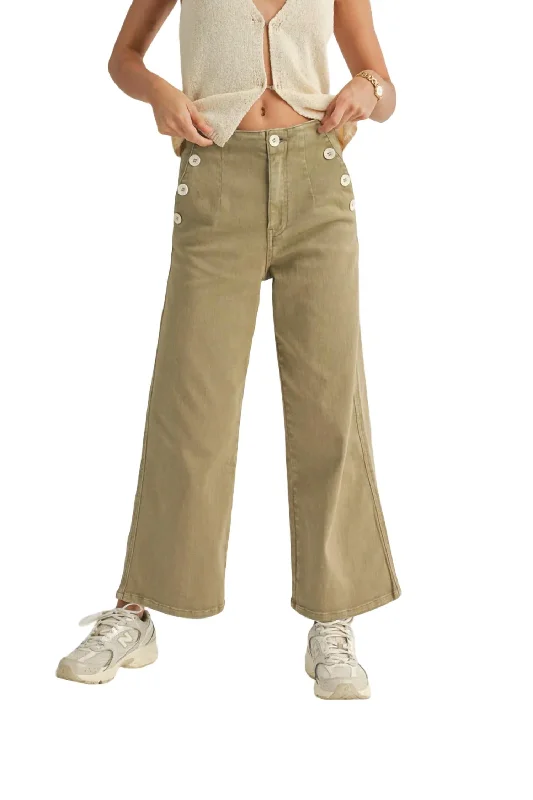 Trendy Women's Wear Washed Cotton Pants In Olive