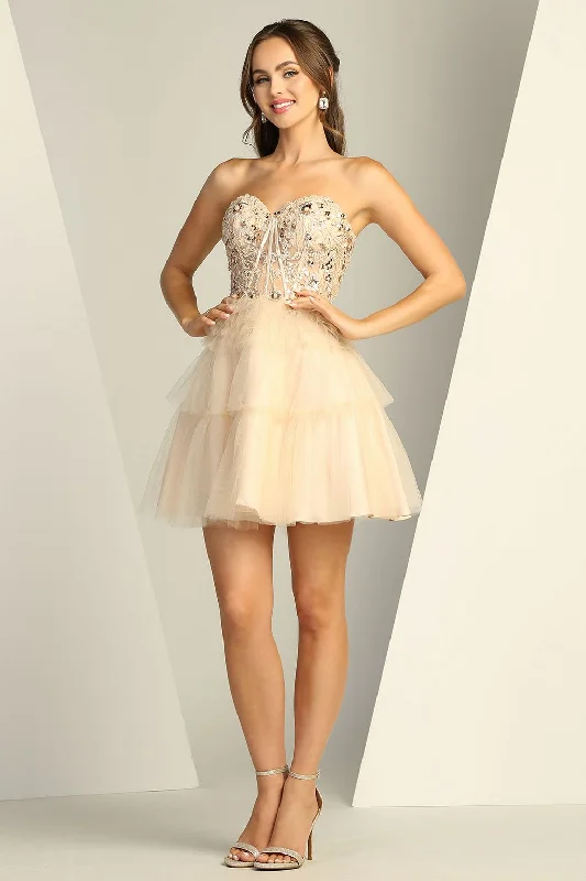 Fashion Forward Femme Adora 1059 Short A Line Homecoming Corset Layered Prom Dress