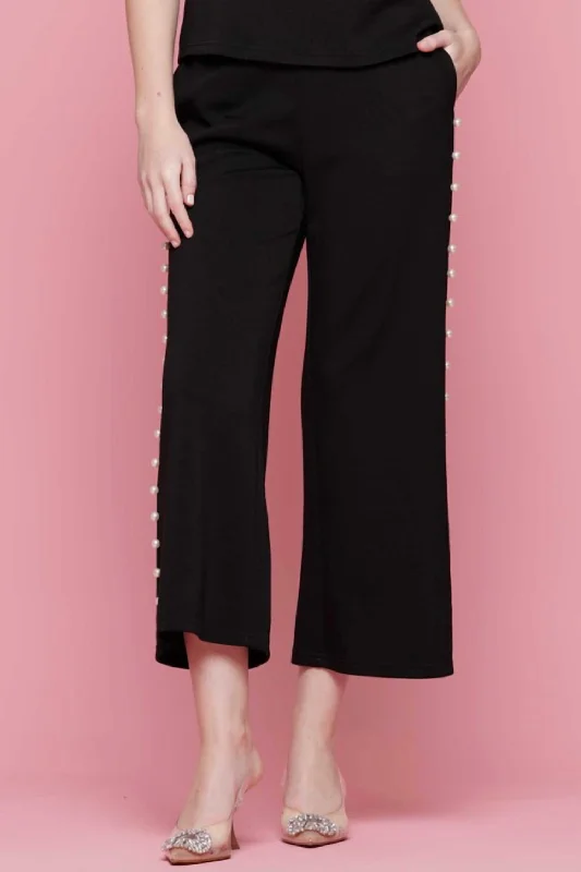 Dive Into Trendy Women's Fashion Wide Leg Pearl Pant In Black