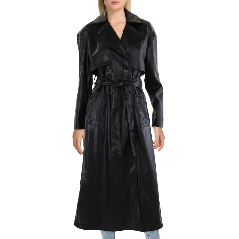 The Latest Fashion Trends Womens Faux Leather Long Trench Coat