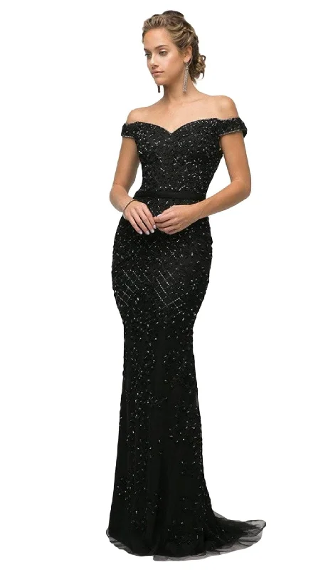 Elegant Simplicity Wardrobe Cinderella Divine - UK012 Off Shoulder Beaded Lace Ornate Sheath Gown