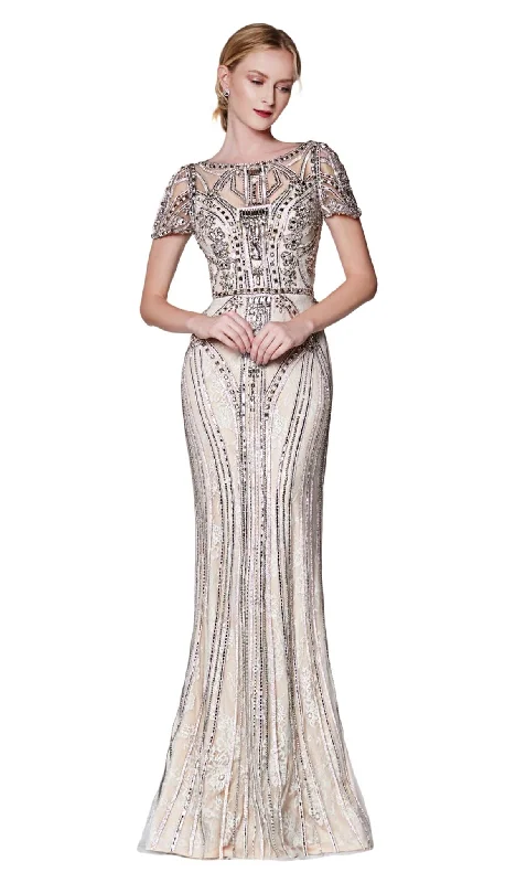 Casual Yet Stylish Separates Cinderella Divine - CK865 Illusion Short Sleeve Art Deco Lace Gown