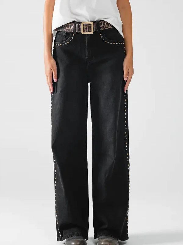 Trend Forward Threads Straight Jean With Stud Trim Detail In Black