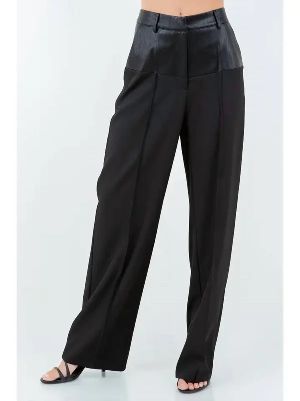 Stupidly Low Prices Contrast Waist Straight Leg Trousers In Black