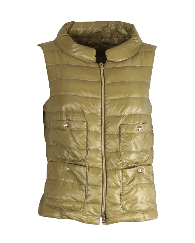 Casual Chic Herno Down Vest with Pockets in Green Polyamide