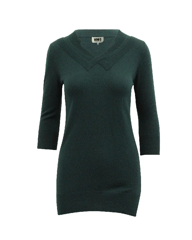 Beat The Heat In Tropical Styles Maison Martin Margiela Knit Mini Dress in Emerald Green Cotton Wool