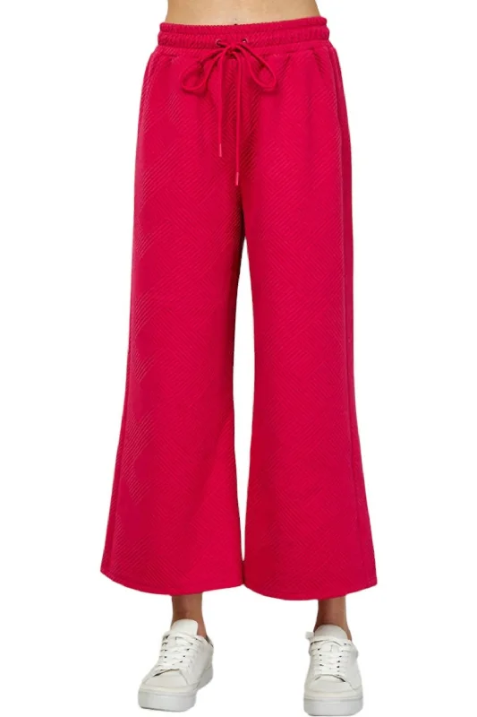 Classic Women's Fashion Textured Soft Cropped Wide Pants In Barbie Pink