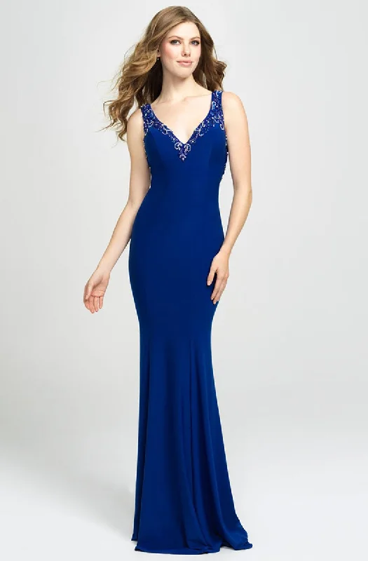 Limited Stock, Big Discounts Madison James - 19-150SC Beaded Sleeveless V-Neck High Slit Gown