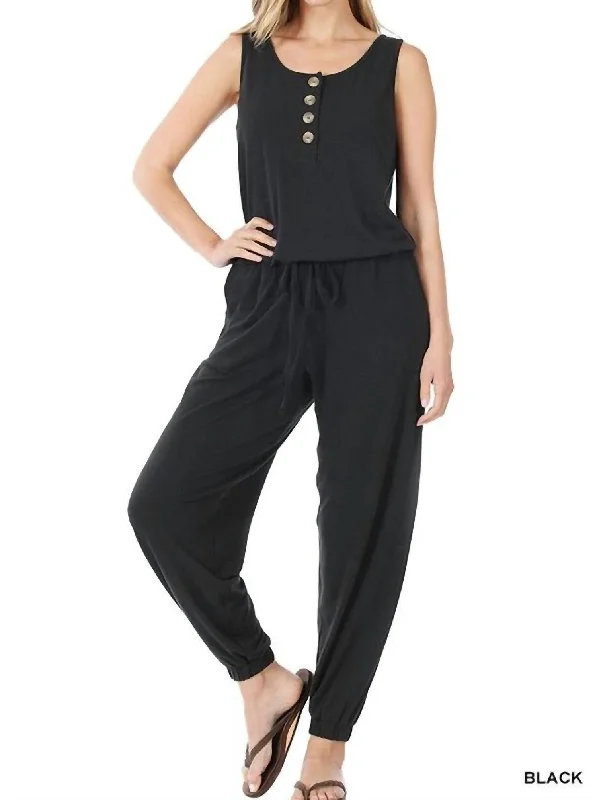 Brand Name Clothing Discount Extravaganza Sleeveless Jogger Jumpsuit In Black