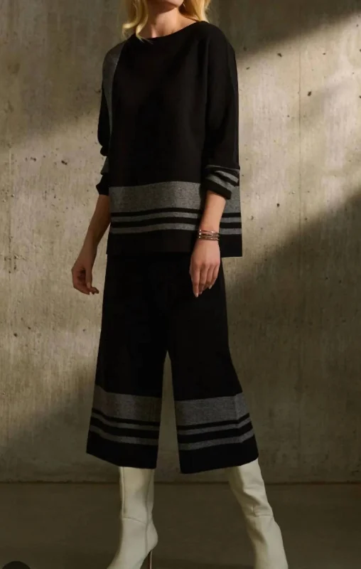 Trendy New Clothes High-Rise Striped Culottes Pants In Black Vanilla