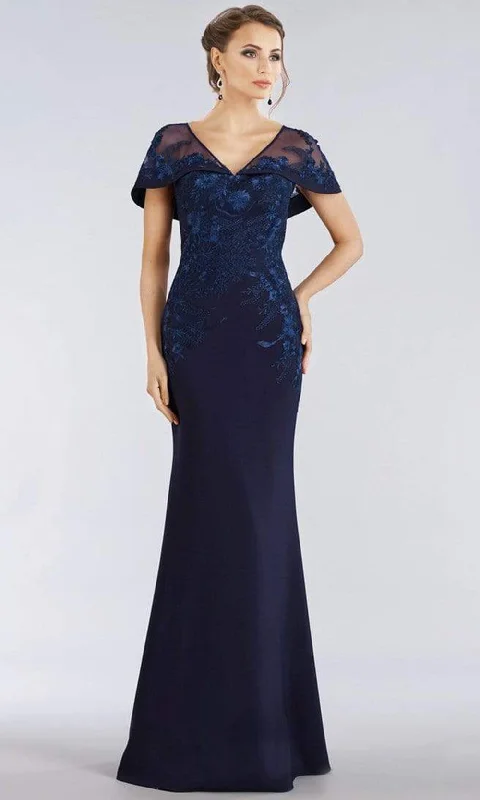 Trendy Street Style Attire Gia Franco - 12955SC Illusion V-Neck Embroidered Long Gown