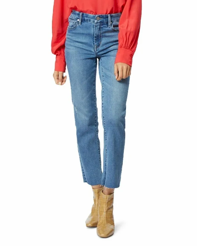 Dive Into Trendy Styles Lilly High Rise Distressed Raw Hem Straight Leg Jeans In Sapphire Blue