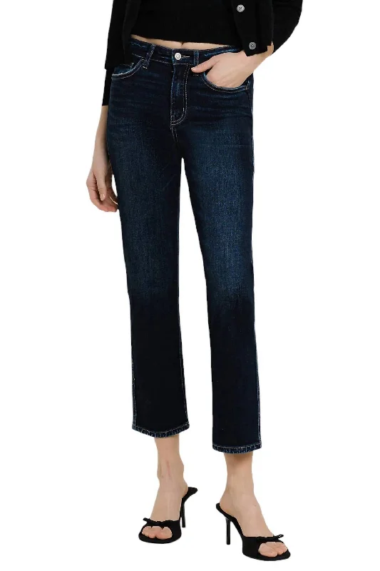 Chic & Cozy Collection High Rise Crop Straight Jeans In Dark Wash