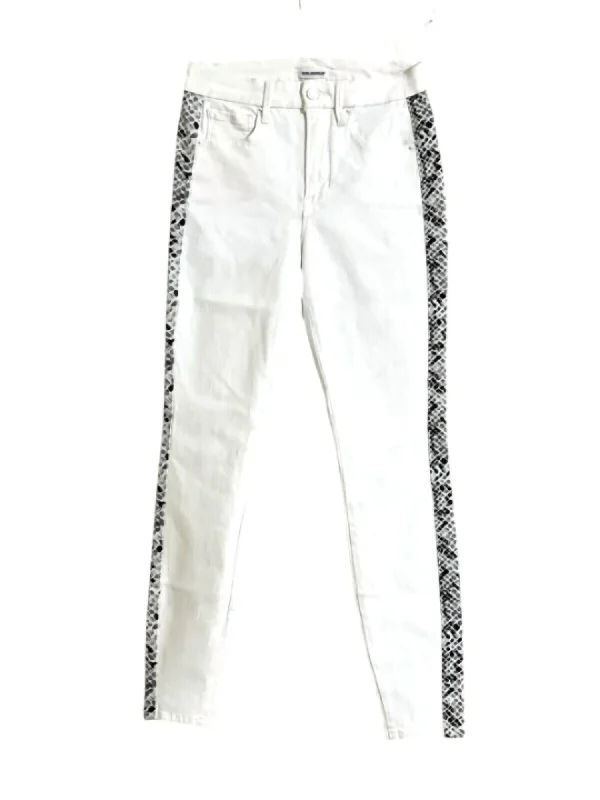 Discover Now Women's Good Legs High Rise Stretch Snake Side Skinny Jeans In White