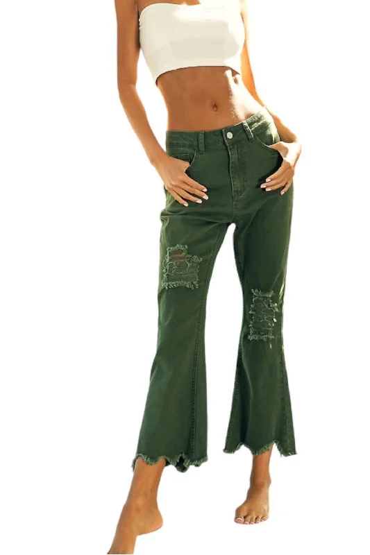 Relaxed Style Women's Distressed Pants In Vintage Olive