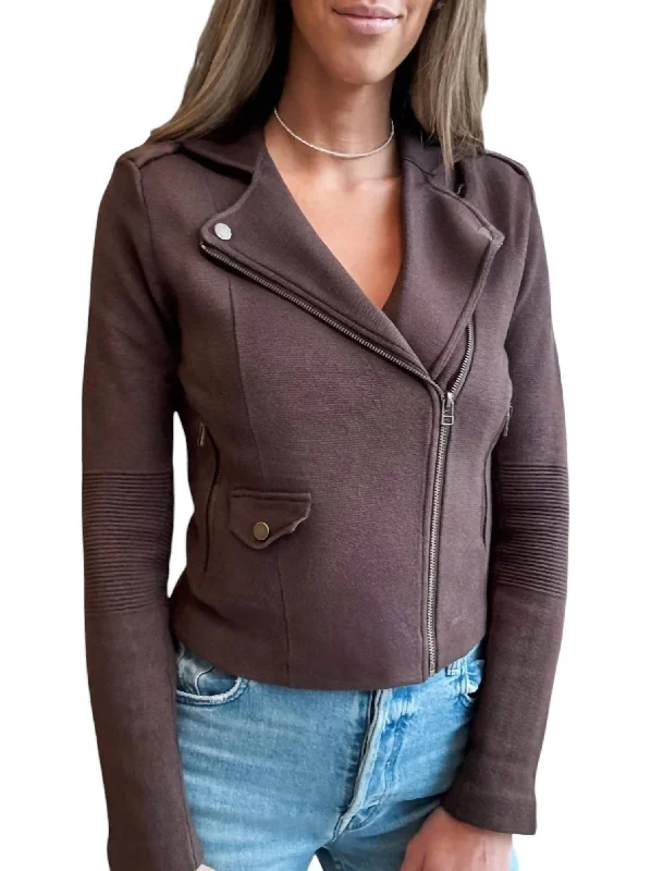 Versatile Wardrobe Essentials Cotton Blend Motto Jacket In Chocolate