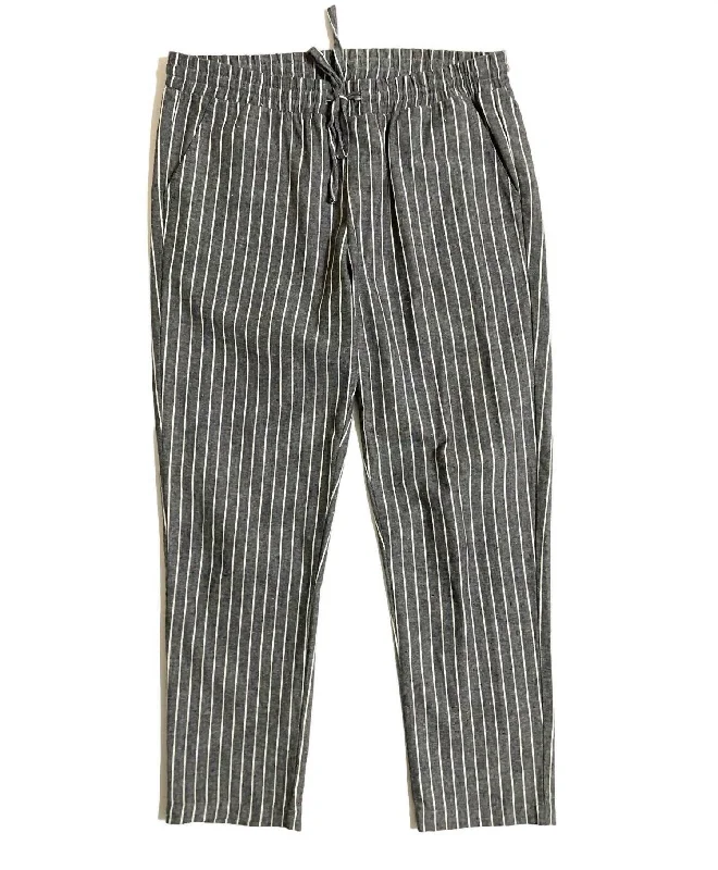 Elegant Simplicity Wardrobe Women's Drawcord Striped Casual Trousers In Gray