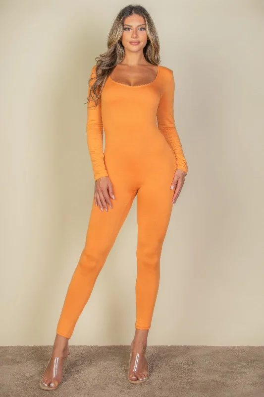 Day-To-Night Styles FASHNZFAB Women's Scoop Neck Long Sleeve Bodycon Jumpsuit