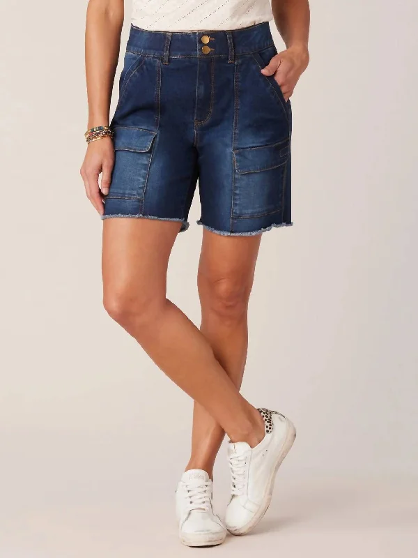 Sophisticated Style Double Button Cargo Short In Denim Blue