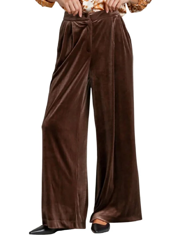 Wardrobe Upgrade Velvet High Waisted Pants In Brown