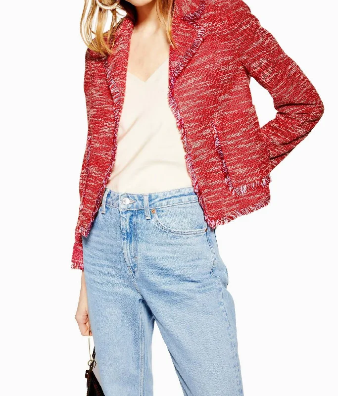 Flash Sales Jersey Boucle Open Front Blazer In Red