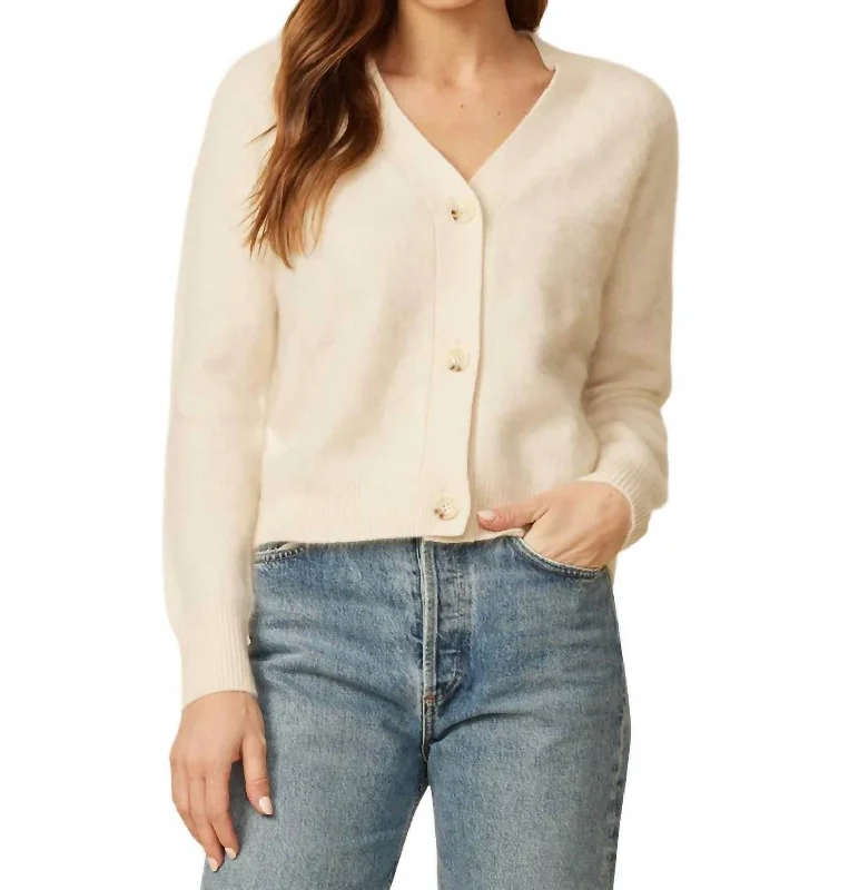 Wardrobe Upgrade Brushed Cashmere Cardigan In Pearl