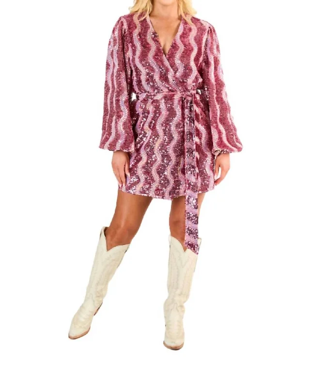 Seasonal Sale Adeline Sequin Wrap Dress In Mauve